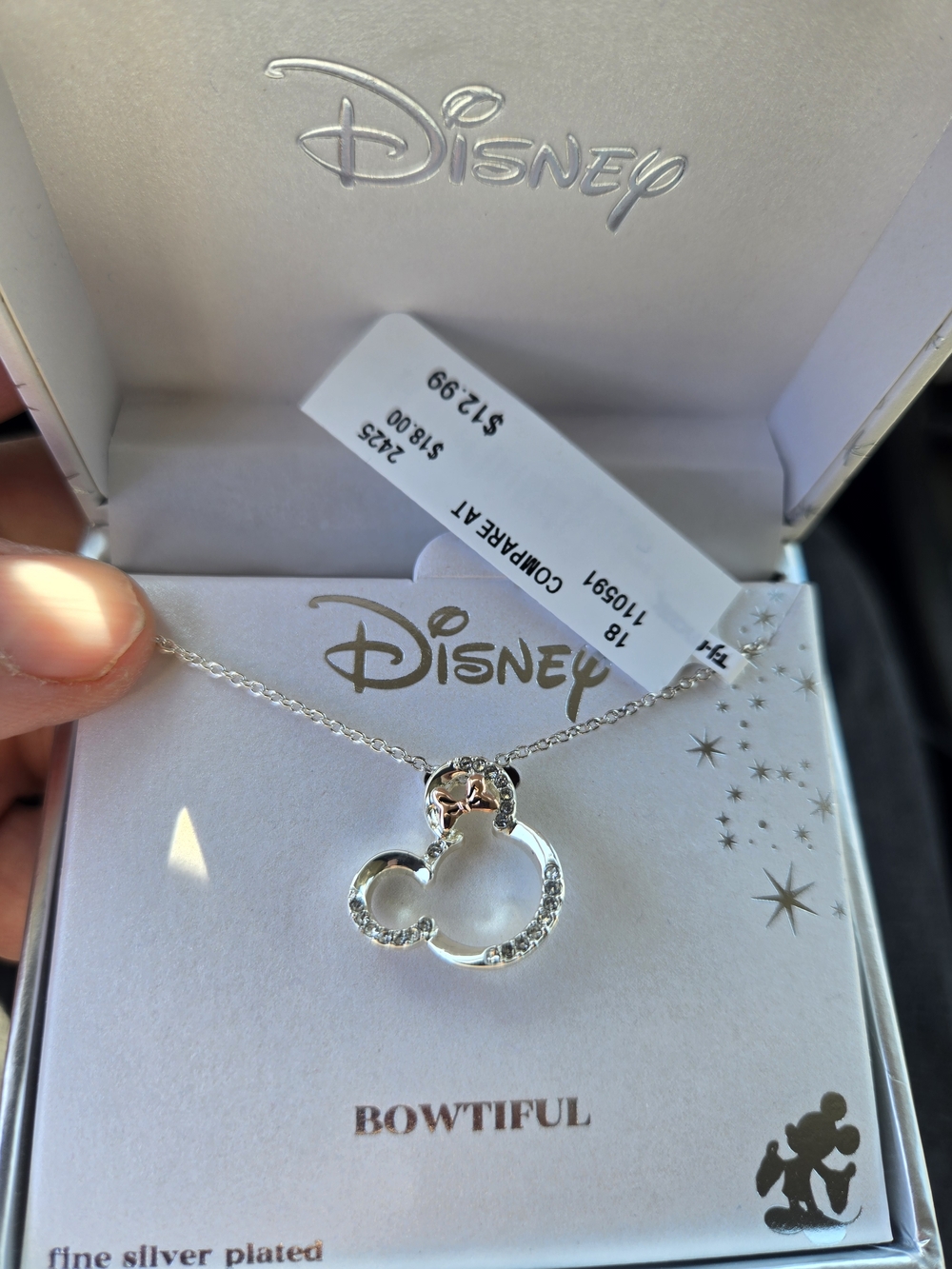 Disney Silver Bowtiful Minnie Mouse Necklace with Clear Accents